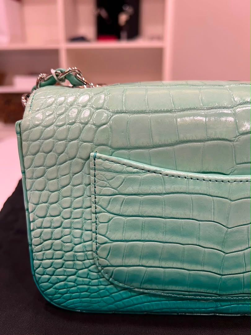 Mini Chanel green iridescent flap bag