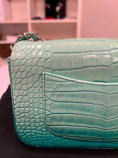 Mini Chanel green iridescent flap bag
