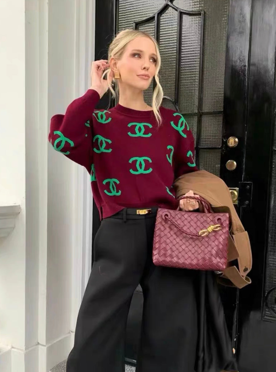 Chanel 21P burgundy cashmere sweater size 38