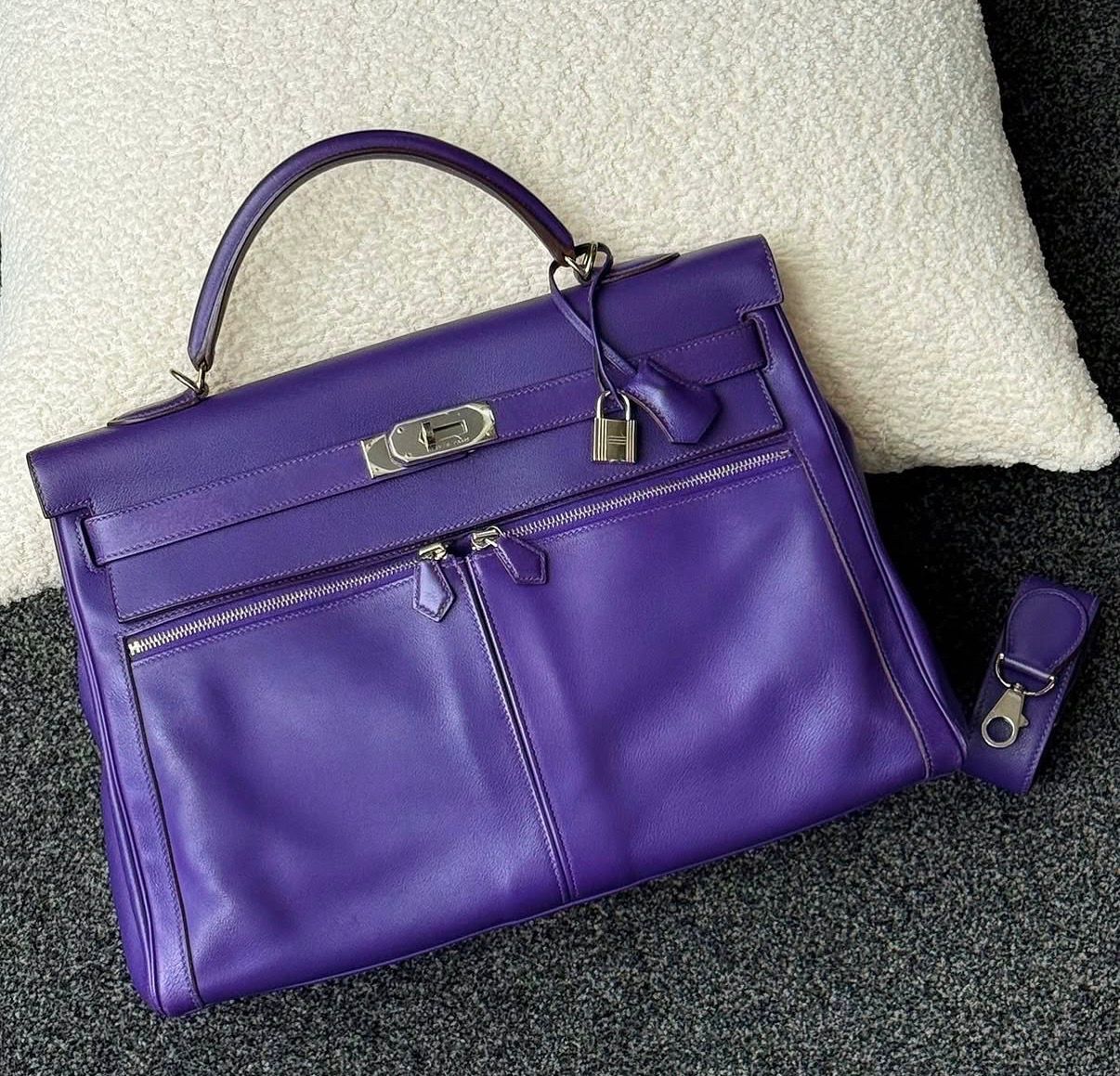 Hermes Lakis Kelly 40 Iris Swift Palladium hardware