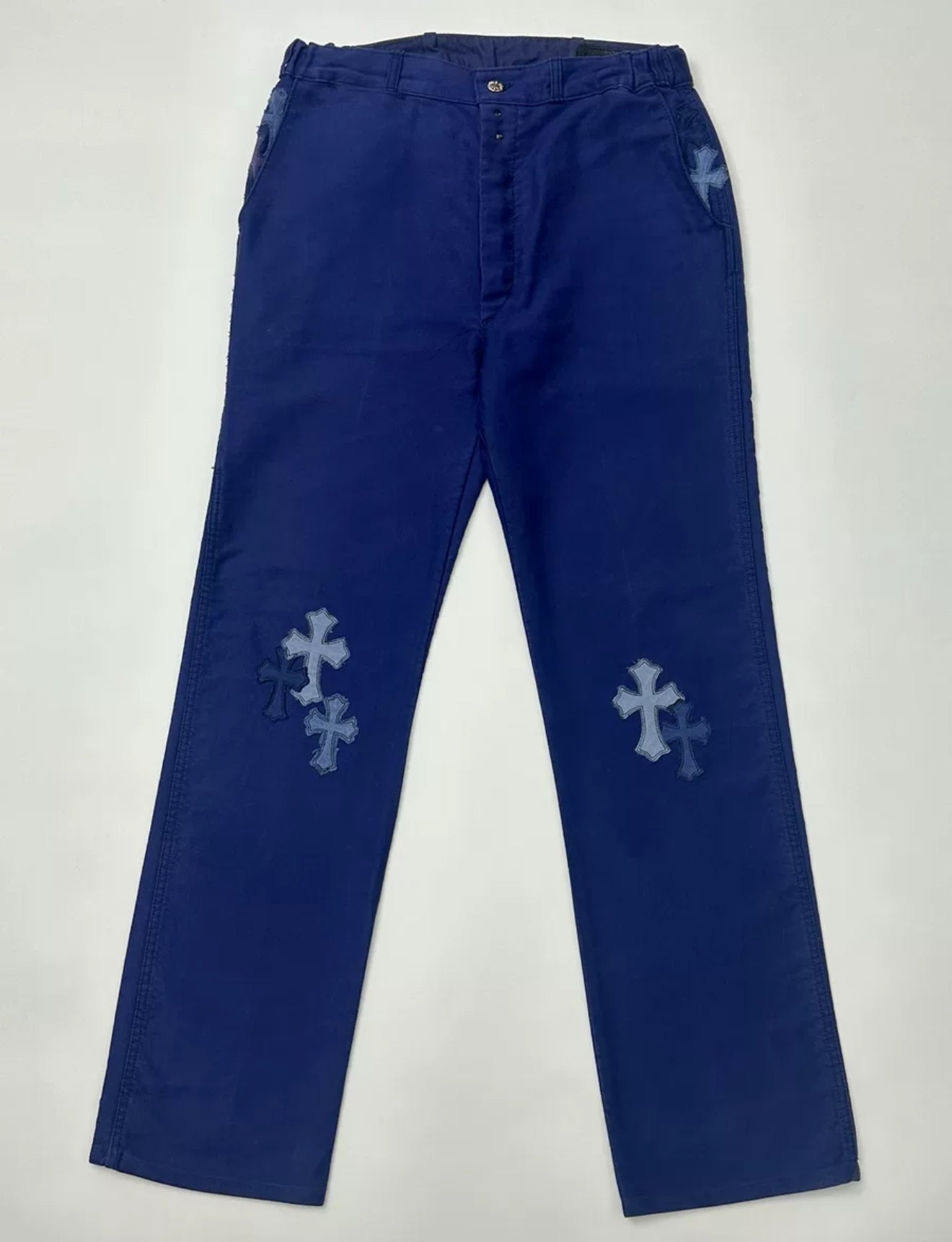 Chrome hearts blue pant French work denim cross patch – Wararni.com