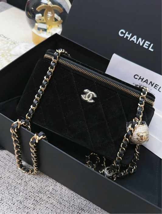 Chanel 25A Black Velvet Vanity case bag
