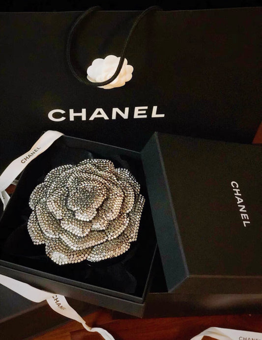 Chanel Strass and Resin Camellia Evening Clutch Bag Silver Hardware, 2018