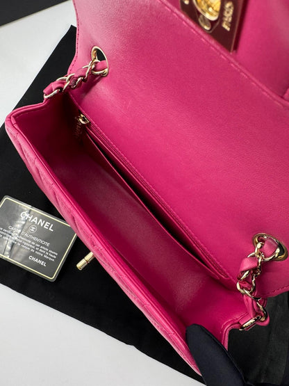 Chanel pink Lambskin Chevron Quilted Medium Double Flap