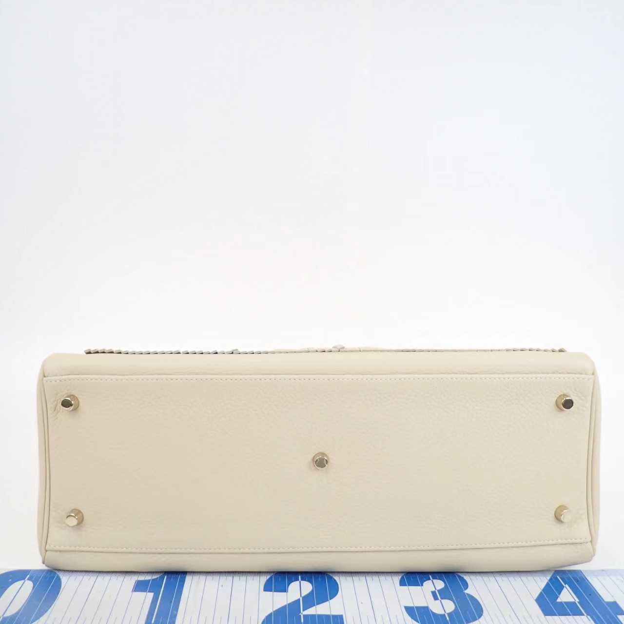 Pre-owned Hermès Fringe Shoulder Kelly 42 JPG Craie Leather Gold Hardware