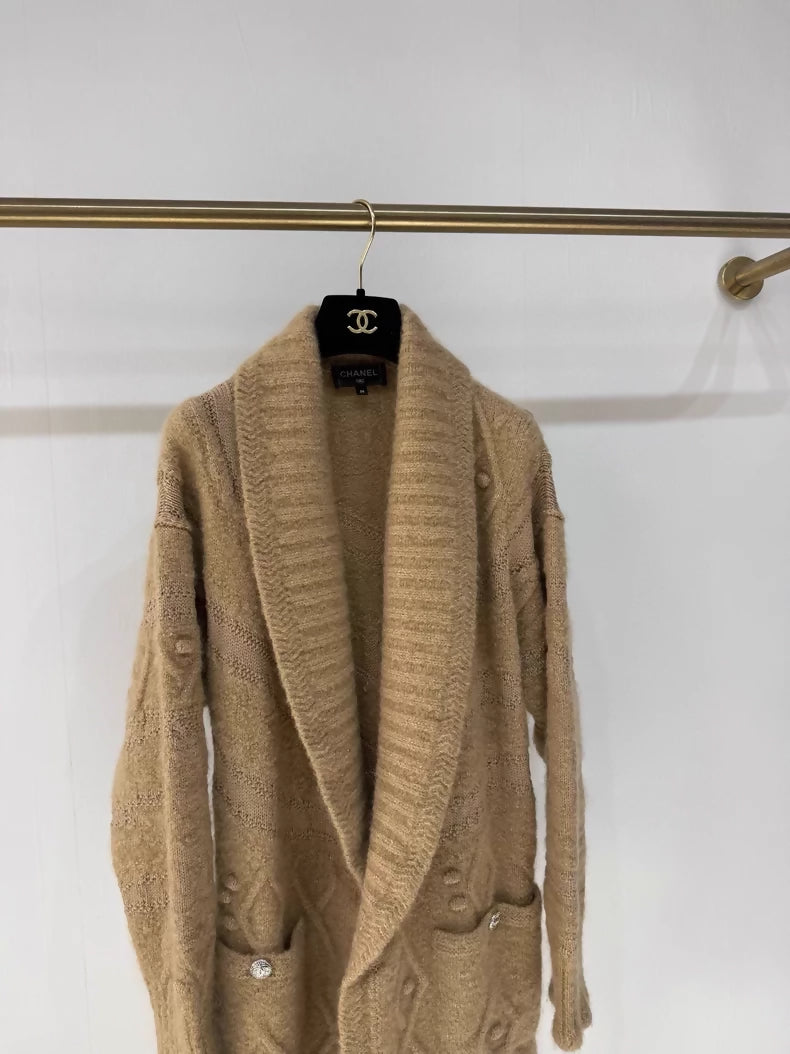 Chanel 23N Ski Coco Neige Bathrobe-Style Knit Cardigan with Tie,