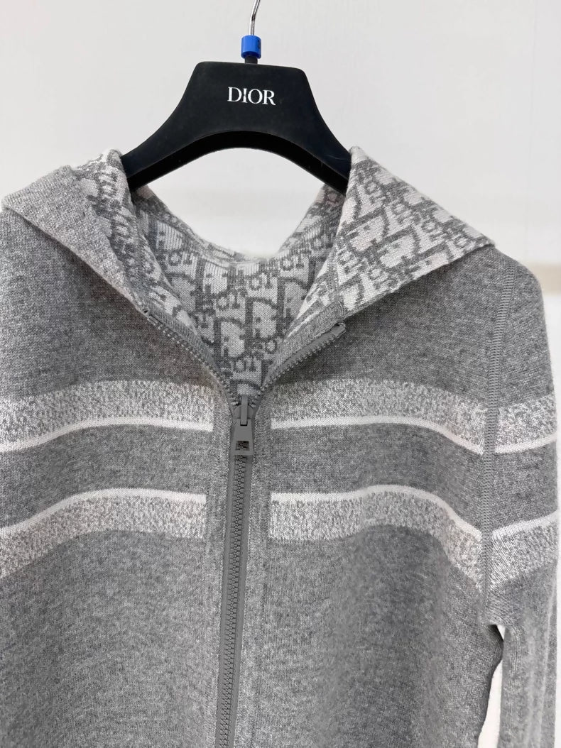 Dior grey double-faced cashmere logo cardigan