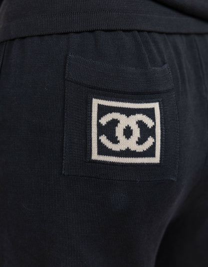 Chanel 2003 Vintage Navy Blue Knit Logo Lounge Set
