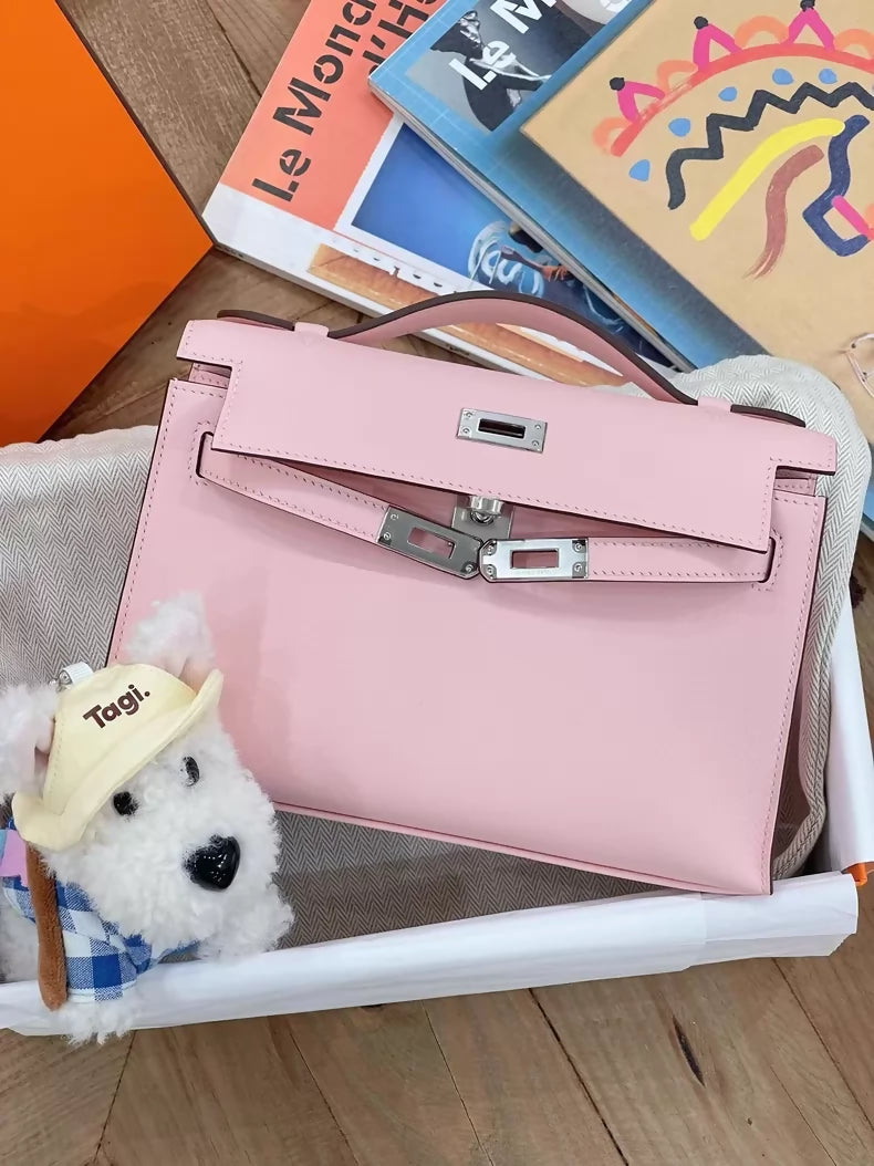 Hermès Kelly Pochette Rose Sakura Swift leather palladium hardware