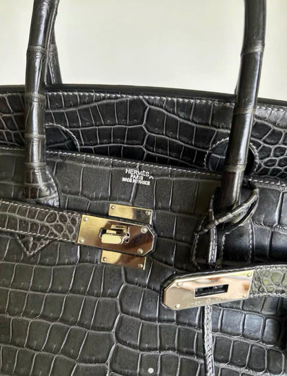 Hermes shoulder birkin limited edition graphite grey crocodile leather