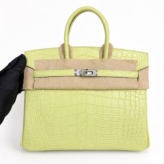 Hermes Birkin 25 Jaune bourgeon matte alligator palladium hardware