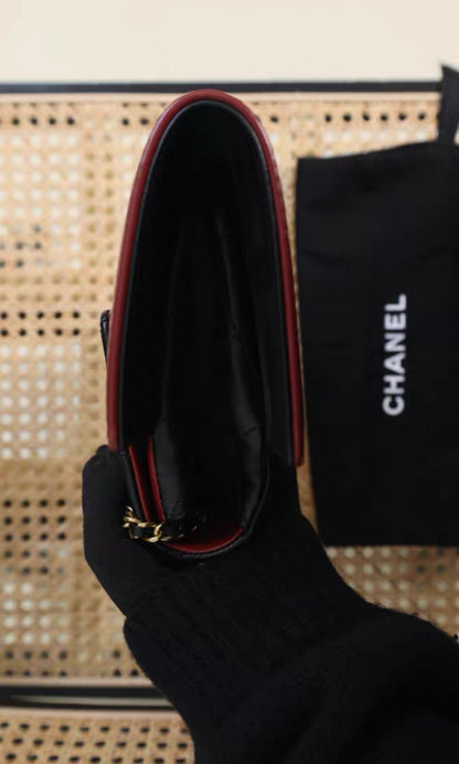 CHANEL 2015 Red Lambskin Brasserie Gabrielle Menu Clutch
