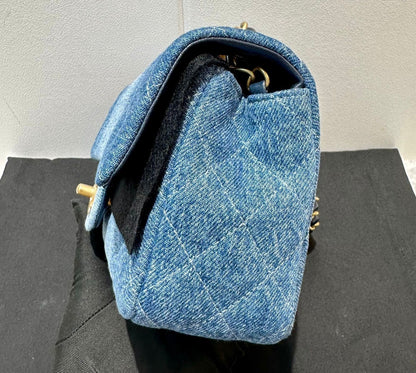 CHANEL 24 Washed Denim Quilted Mini Rectangular Flap Blue