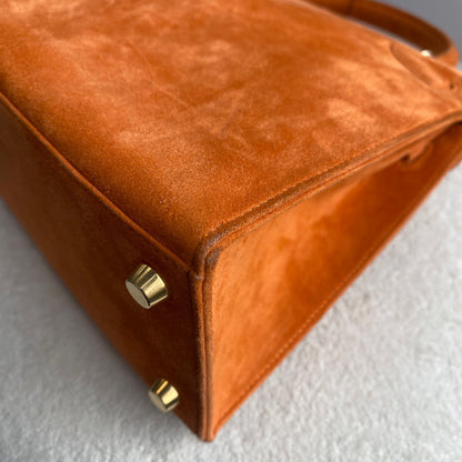 Hermès Kelly 25 Orange Doblis suede leather gold diamond hardware (Extremely rare)
