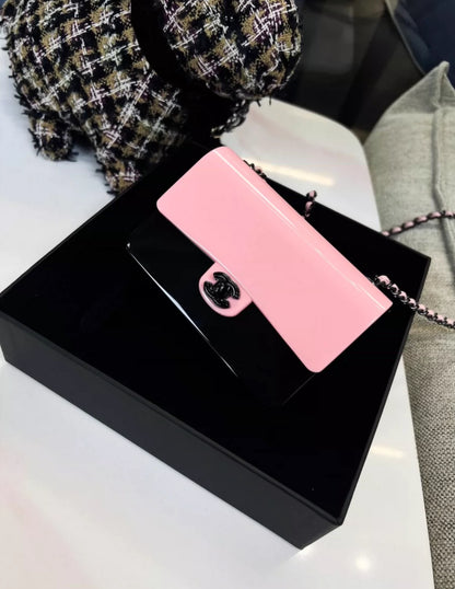 CHANEL 21K PINK BLACK MINI EVENING PLEXI BAG