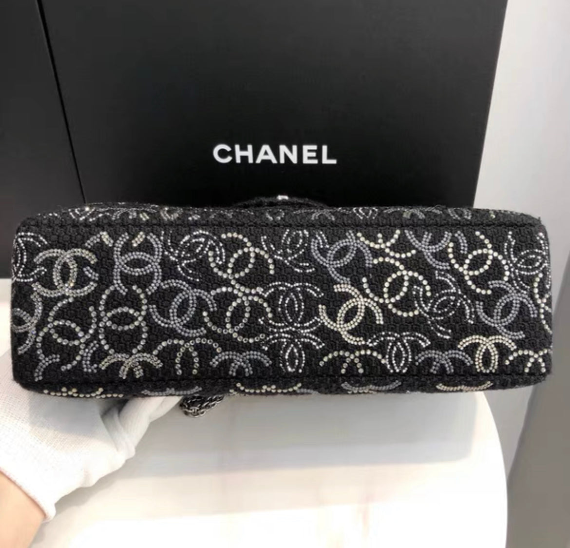 Chanel Tweed Jumbo Swarovski Crystal Flap Bag