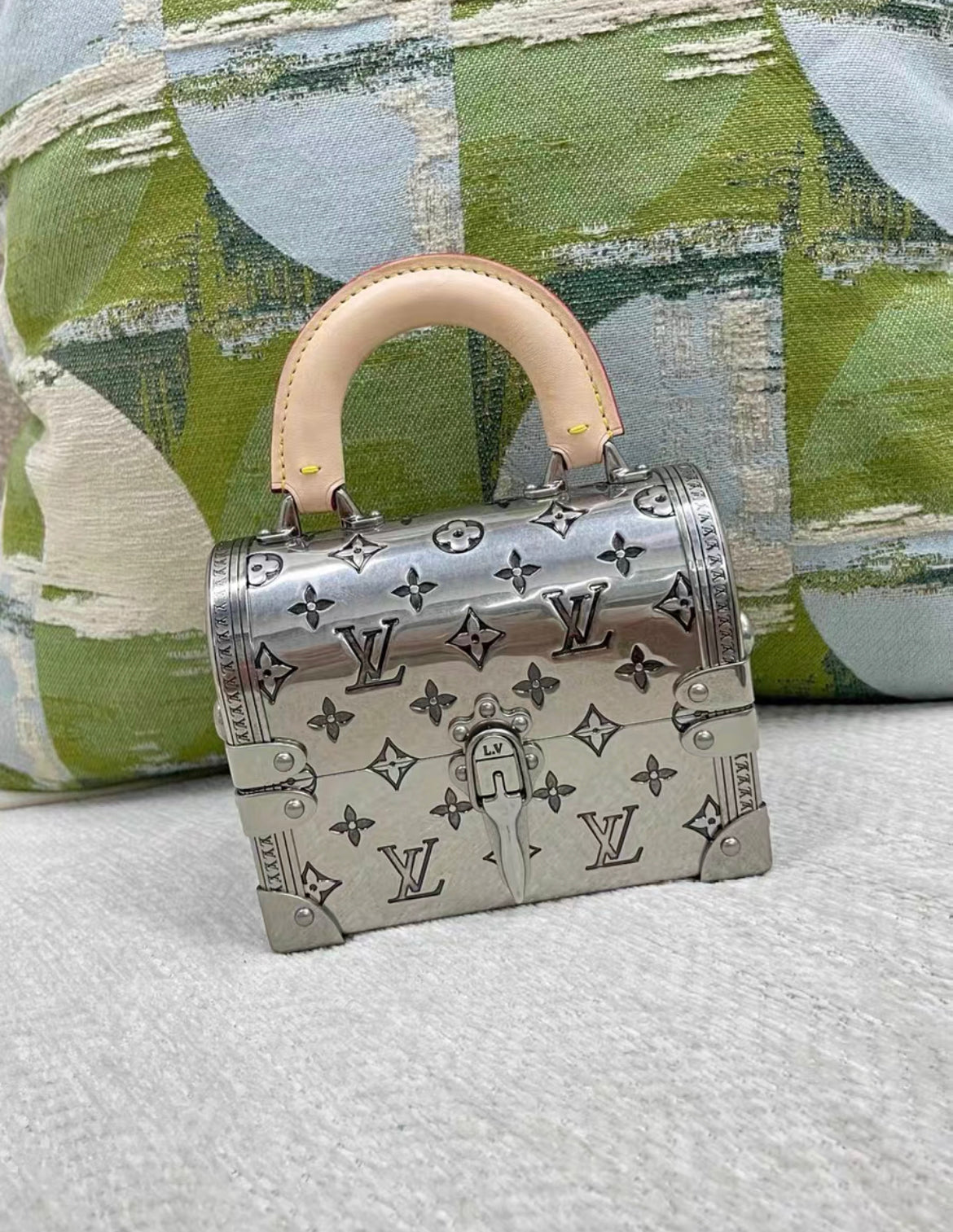 Louis Vuitton Silver Monogram Metal Mini Treasure Trunk, 2022 available brand new full set