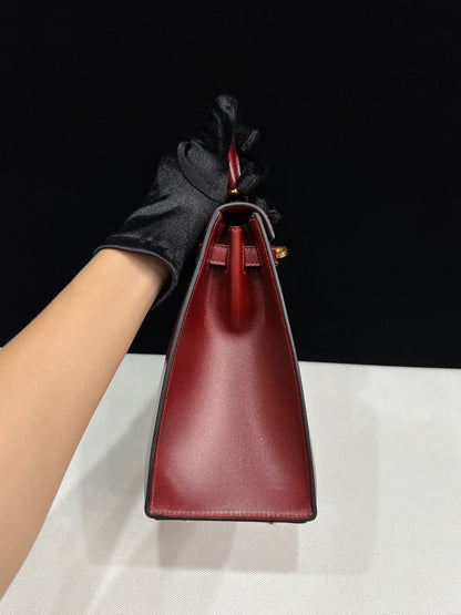 Hermes Kelly 25 red box leather Gold hardware