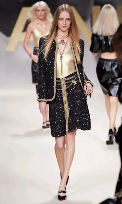 Chanel 22S black & gold jacket & skirt