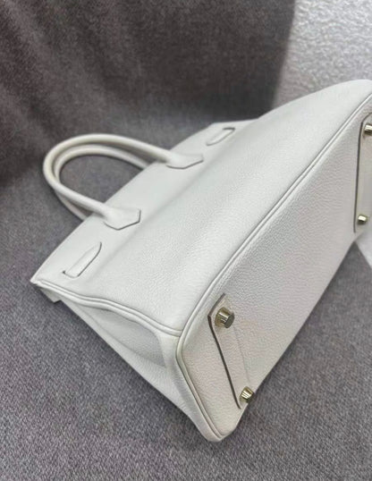 Hermes BIRKIN 30 Cream White Platinum Buckle TOGO leather