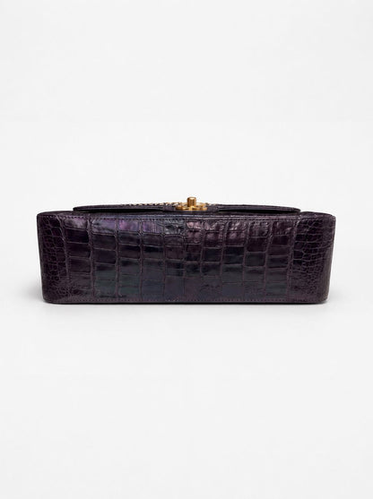 Rare**Chanel 2015 irisdent jumbo purple Crocodile flap bag