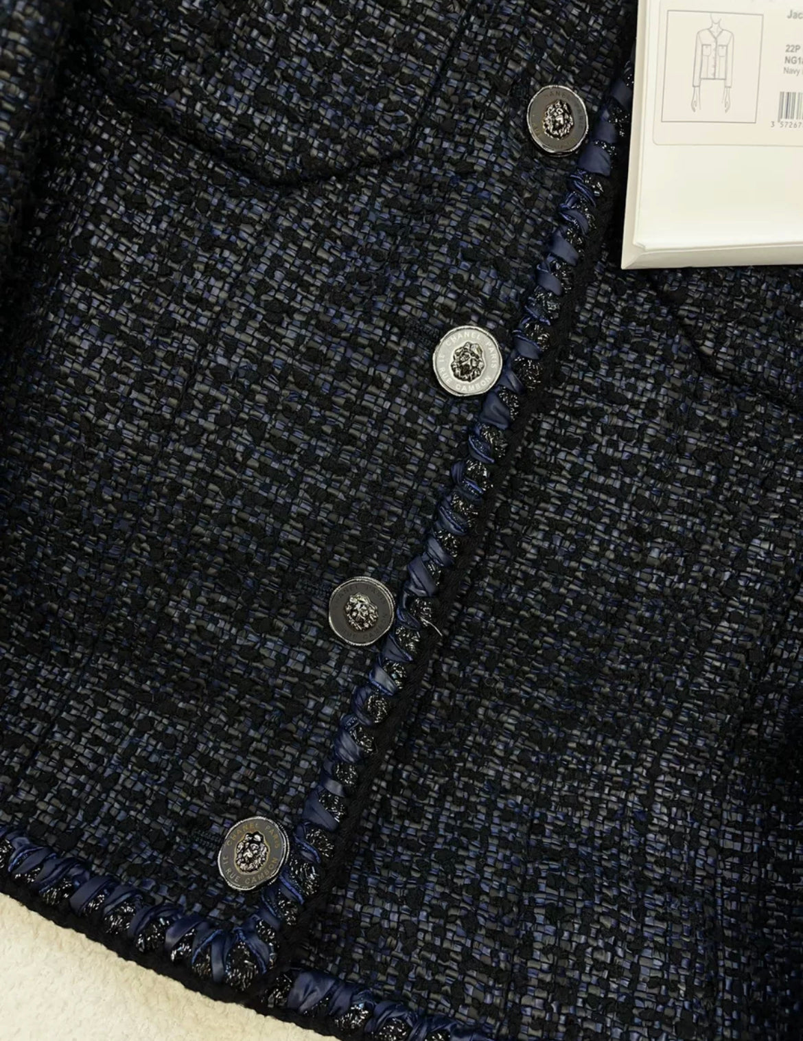 Chanel 22P Navy Blue & Black Tweed Jacket size 34