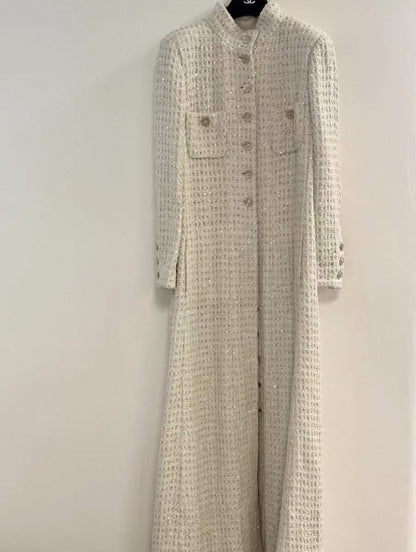 Chanel 22A White écru Sequinned Long Coat 42FR
