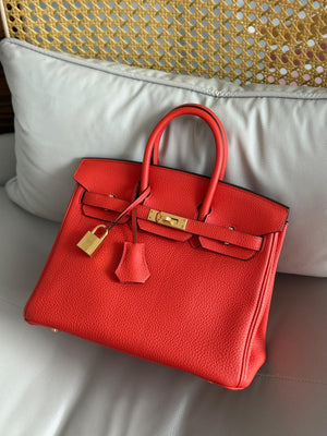 Hermes Birkin 25 Poppy Togo leather gold hardware