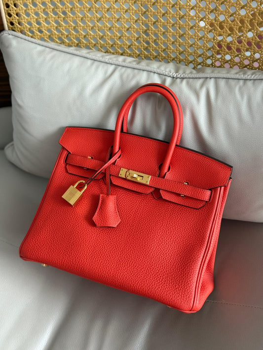 Hermes Birkin 25 Poppy Togo leather gold hardware