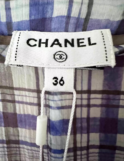 Chanel 23P White & Blue Printed Silk Dress