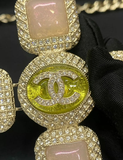 Chanel 20A pink glass cross full diamond waist chain