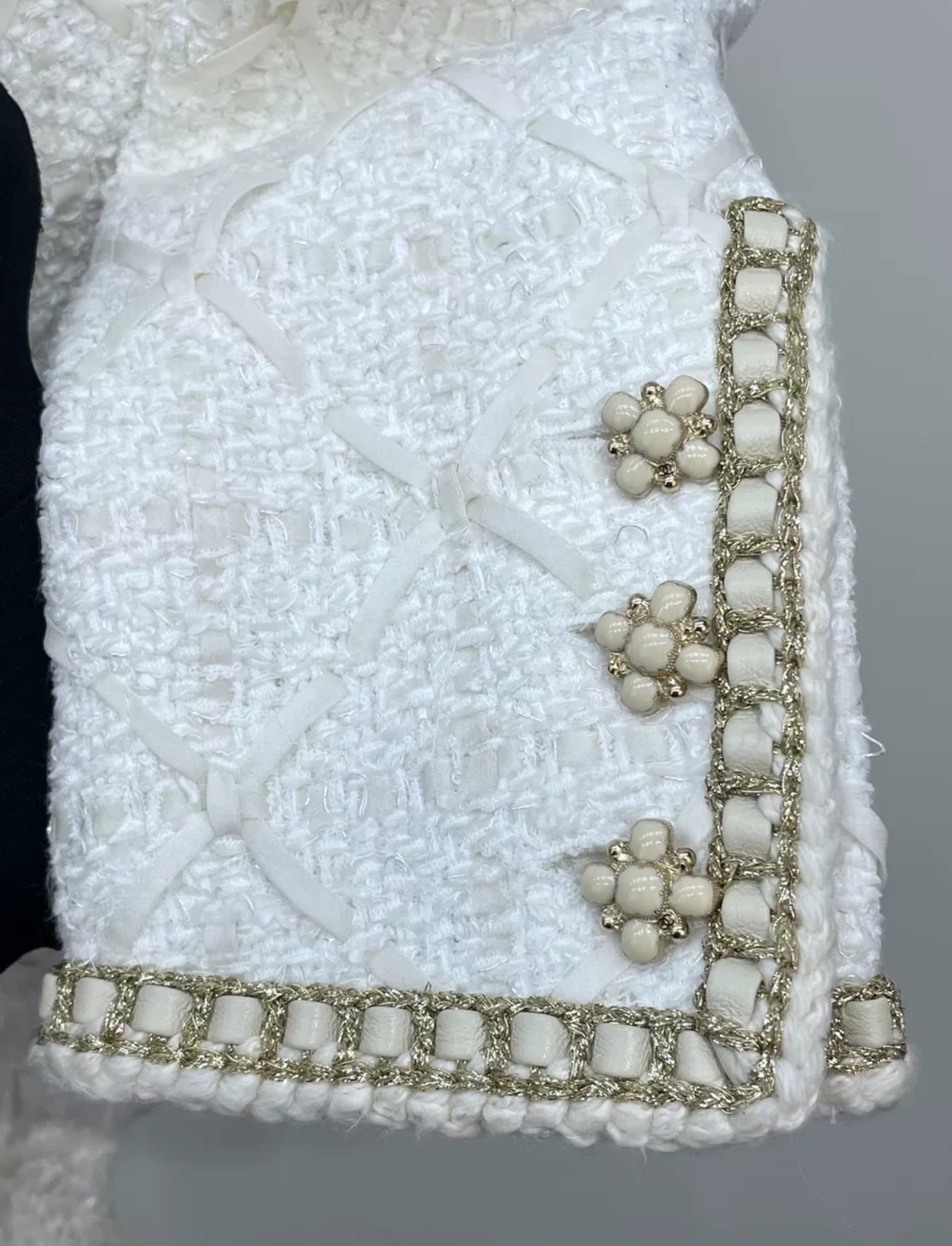 Rare Chanel 21A Ecru Gold chain bodysuit jacket