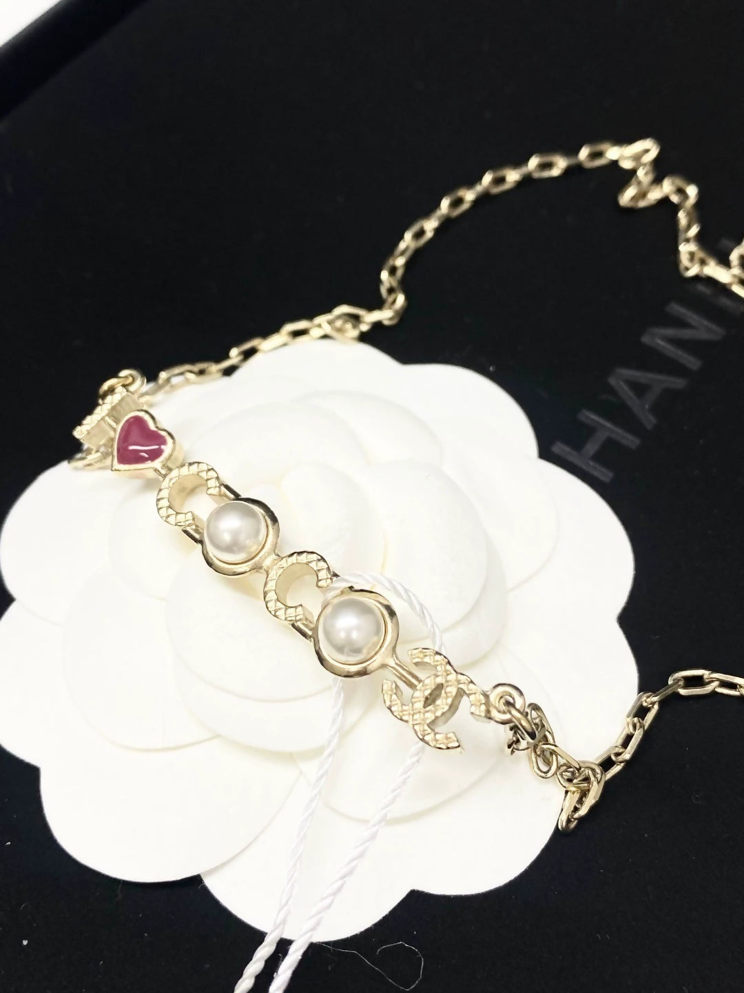 Chanel 17P gold letter pearl necklace