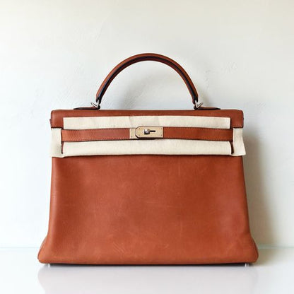 Hermès kelly 40 Taurillon Saddle Fauve Leather Palladium Hardware