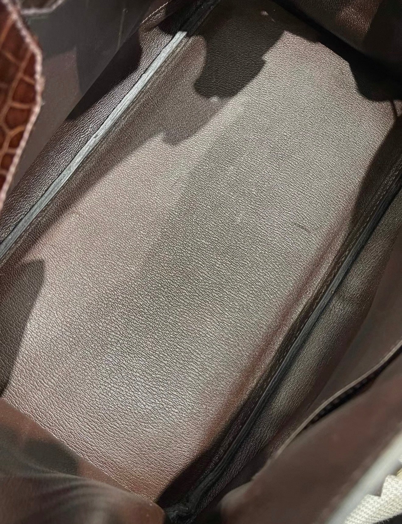 Hermes Birkin 35 brown shiny crocodile leather palladium hardware