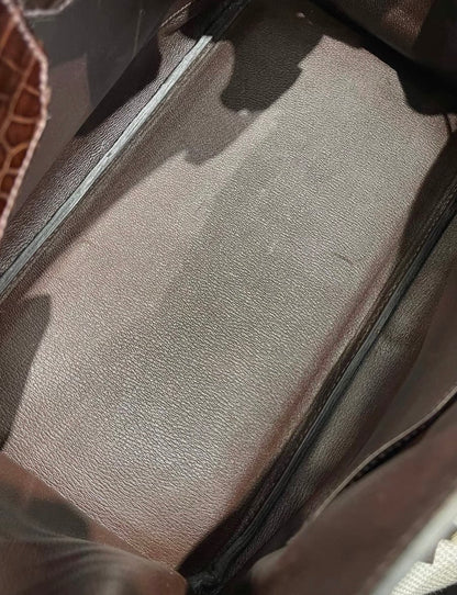 Hermes Birkin 35 brown shiny crocodile leather palladium hardware
