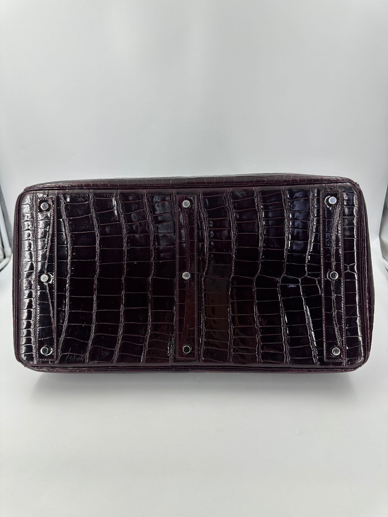 Hermes Birkin HAC 50 Bordeaux Shiny Crocodile leather palladium hardware