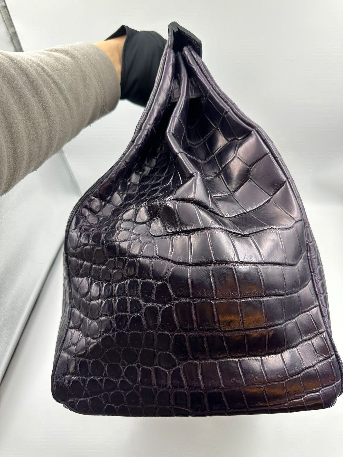 Hermes Birkin HAC 40 Prunoir Matte Crocodile leather palladium