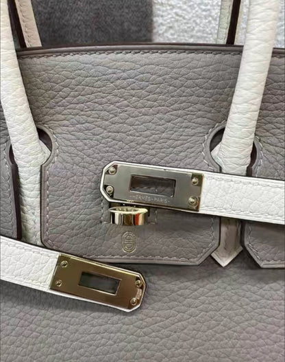 Hermès Special Order (HSS) Birkin 25 Gris and Nata Togo Brushed Gold Hardware