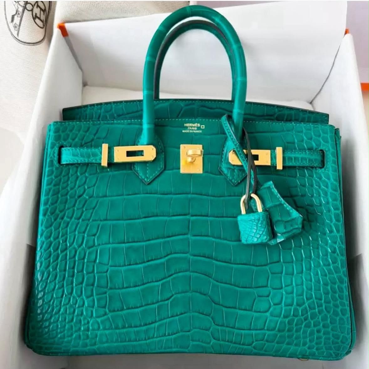 Rare Hermes Birkin 25 Malachite Matte Alligator Gold Hardware