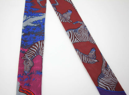 Hermès 100% Silk Bordeaux Violet Les Zébres Twilly Scarf