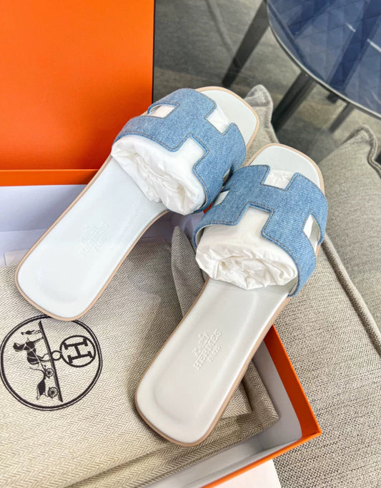 Hermès Oran Sandals Clear Blue Denim