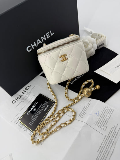 Chanel ecru mini vanity case gold chain hardware