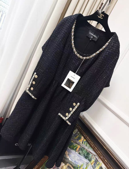 Chanel 23S Black tweed dress and jacket set