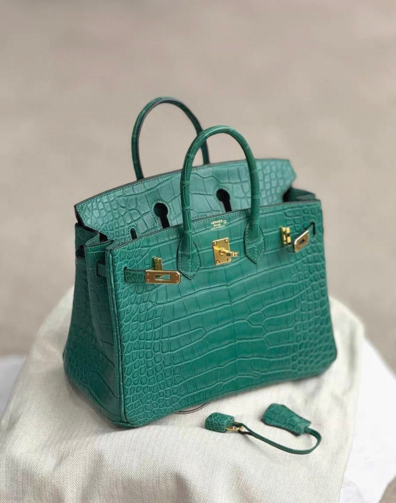 Hermès Birkin 25 Green Malachite Matte Alligator Gold Hardware