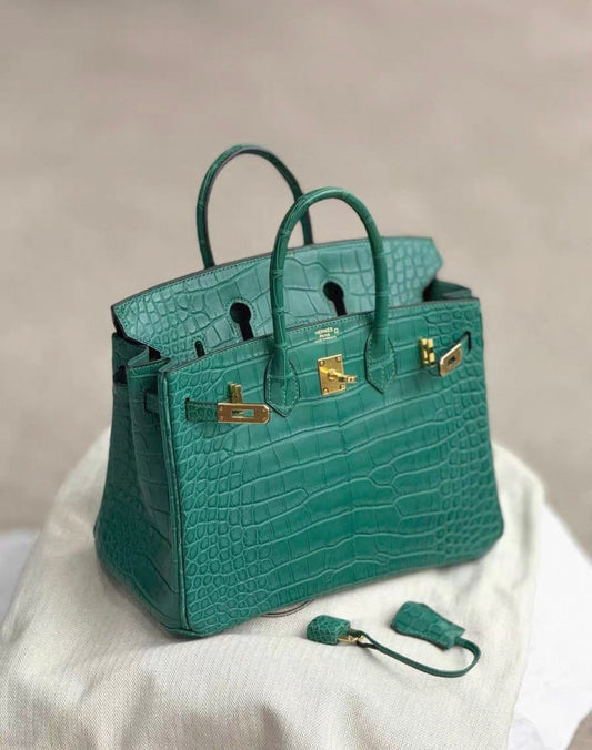 Hermès Birkin 25 Green Malachite Matte Alligator Gold Hardware