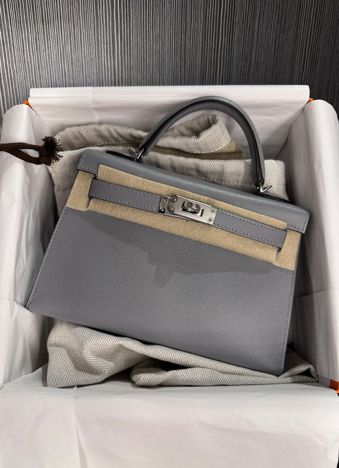 Hermès Mini Kelly 20 Gris Pantin Madame leather palladium hardware