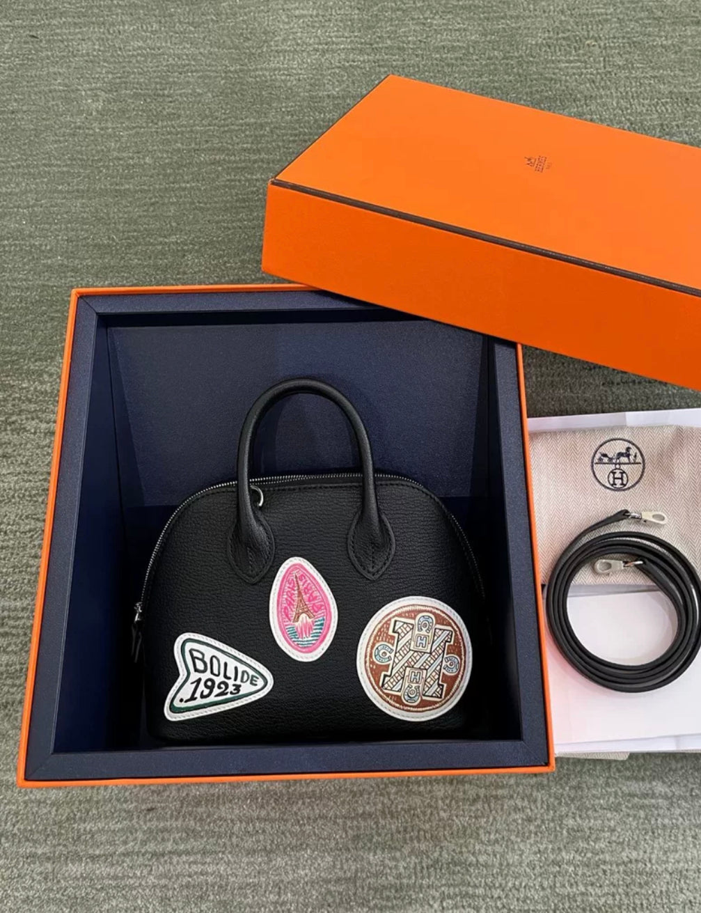 HERMÈS Limited Edition Mini Bolide 1923 Travel Black Chevre Palladium hardware