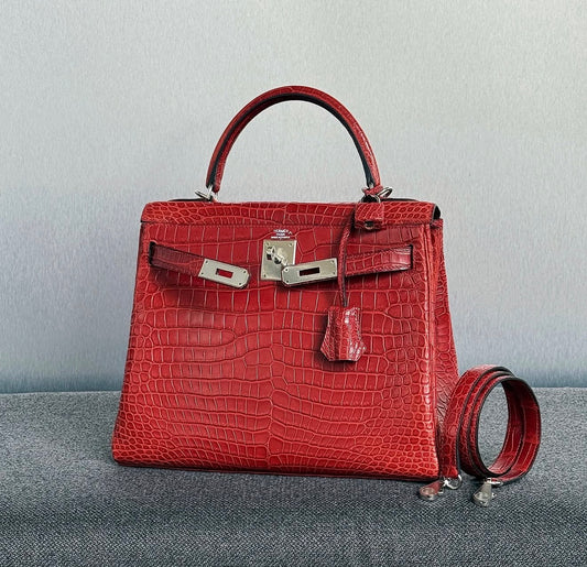 Hermès Kelly 28 Retoune Rouge H Matte porosus palladium hardware