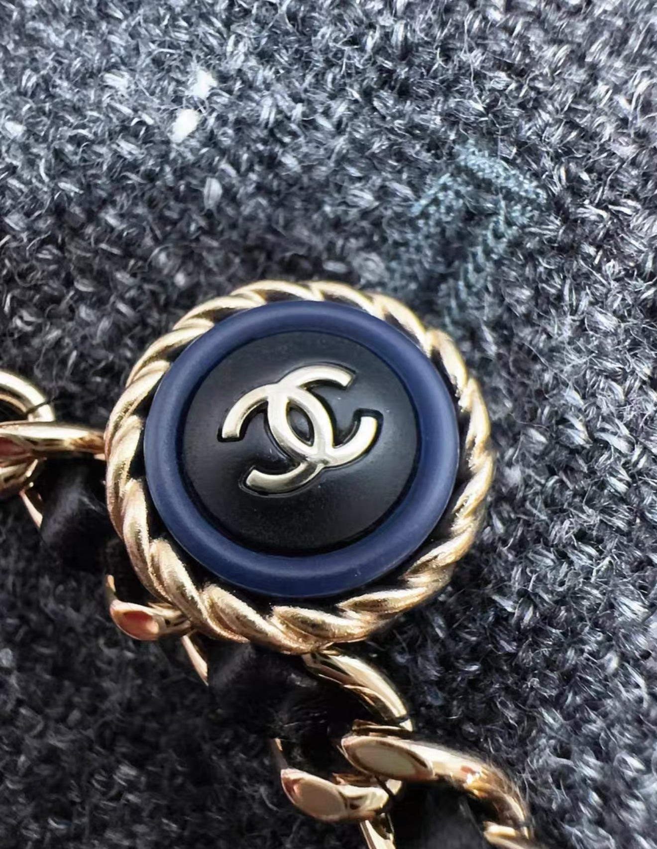 Chanel 19b Gray Tweed with gold Chain jacket